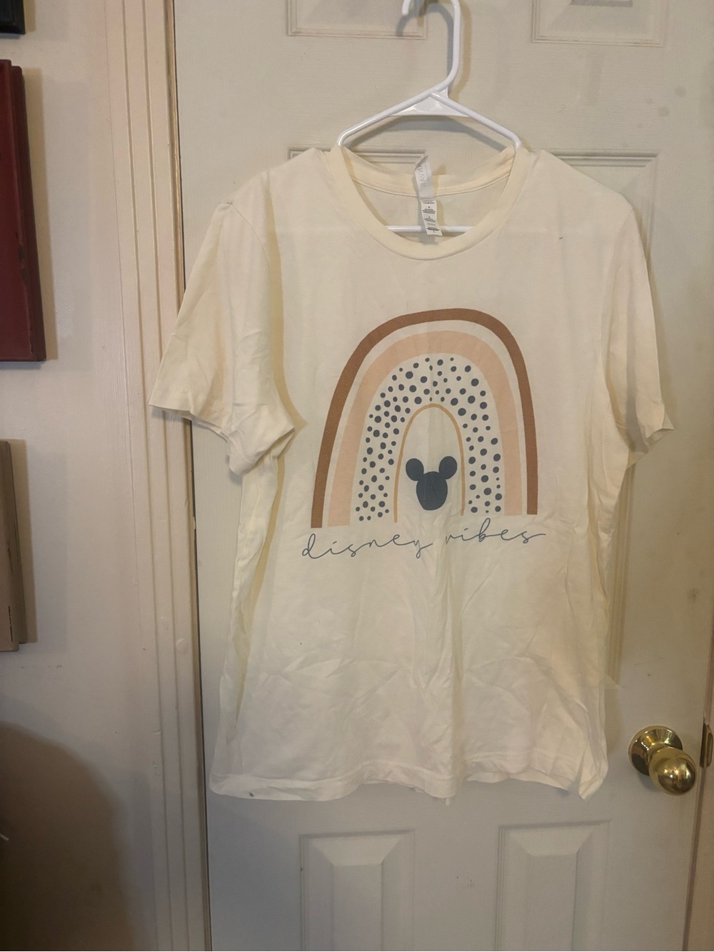 Bella Canvas Cream Tee with Muted Rainbow and Mickey Graphic